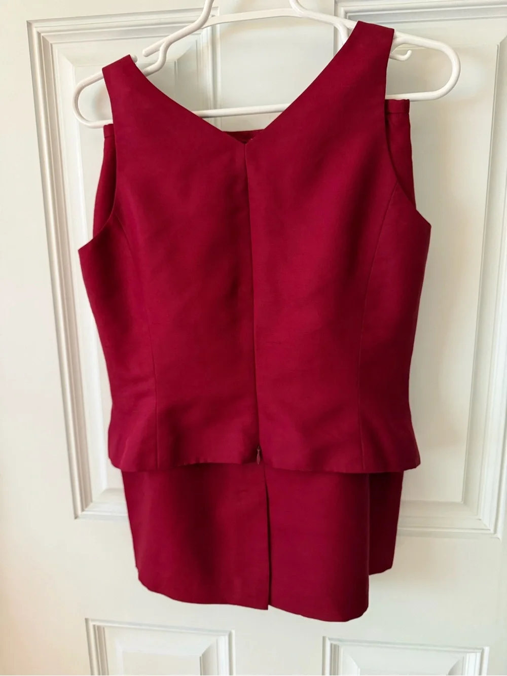 Ann Taylor Silk Sleeveless V-Neck Skirt Set in Deep Wine